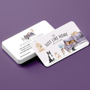 home pet sitting watercolor cozy home mauve couch business card