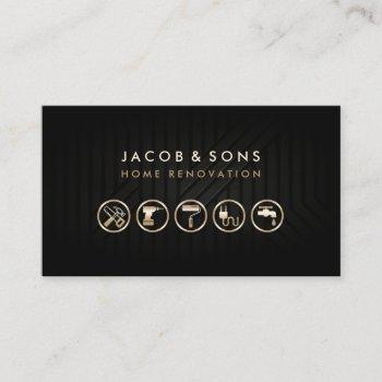 home renovation gold icons black metal texture business card