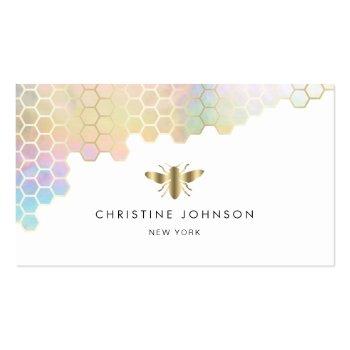 Small Honeycomb And Faux Gold Foil Bee Logo Business Card Front View
