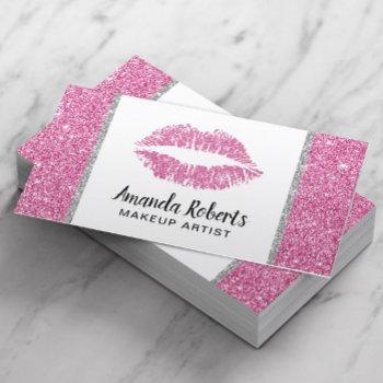 hot pink glitter lips makeup artist beauty salon business card