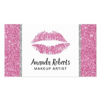 Small Hot Pink Glitter Lips Makeup Artist Beauty Salon Business Card Front View