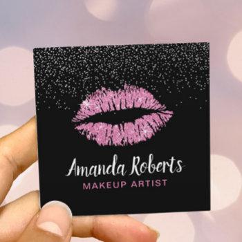hot pink glitter lips modern makeup artist square business card