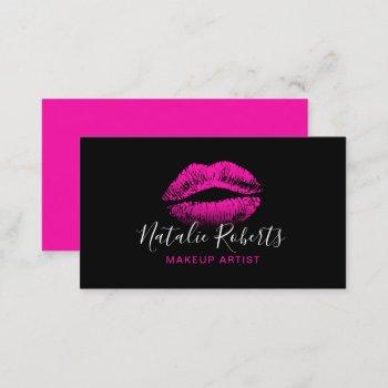 hot pink lipstick makeup artist black beauty salon business card