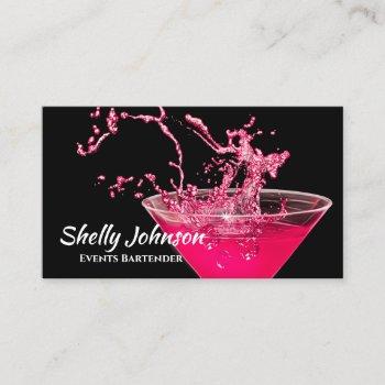 hot pink splash bartender and events caterer business card