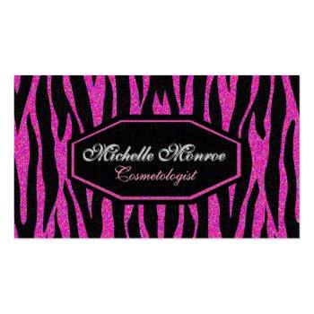 Small Hot Pink Zebra Stripe Business Card Front View