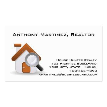 Small House And Magniyfing Glass Business Card Front View