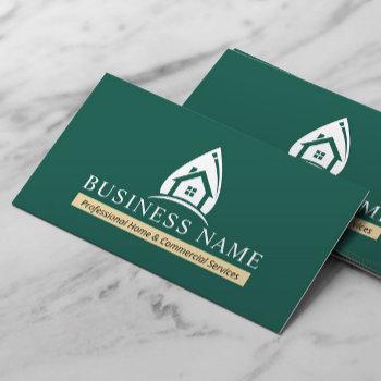 house cleaning eco green water drop house logo business card