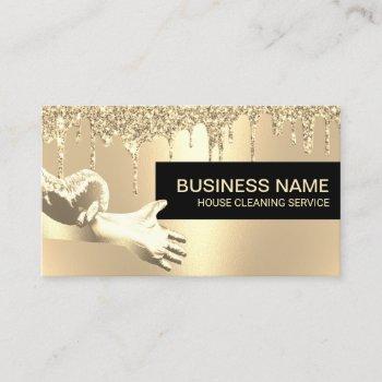 house cleaning housekeeping gold glitter drips business card