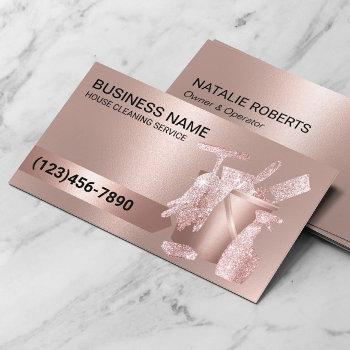 house cleaning housekeeping modern rose gold busin business card