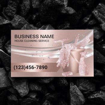 house cleaning housekeeping modern rose gold  business card