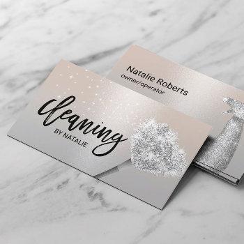 house cleaning housekeeping service modern silver business card
