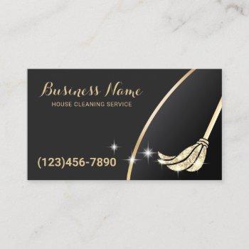 house cleaning maid service modern black & gold business card
