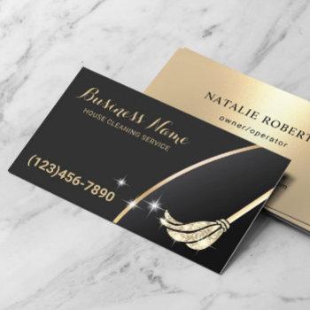 house cleaning maid service modern black & gold business card