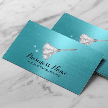 house cleaning maid service modern turquoise business card