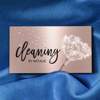 house cleaning maid service rose gold typography business card