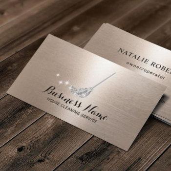 house cleaning maid service silver mop modern gold business card