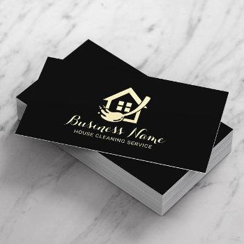 house cleaning modern black & gold maid service business card