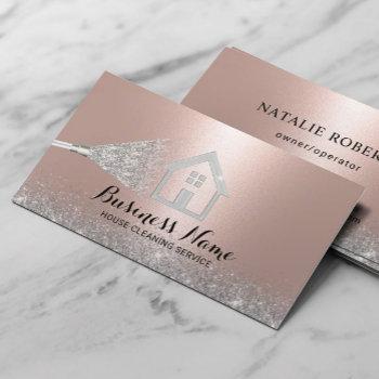 house cleaning modern rose gold & silver maid business card