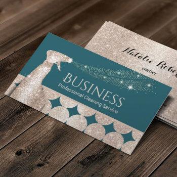  house cleaning modern teal & gold maid service business card