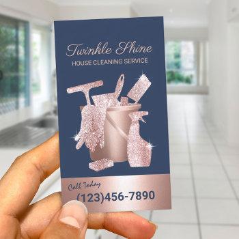 house cleaning navy & rose gold housekeeping business card