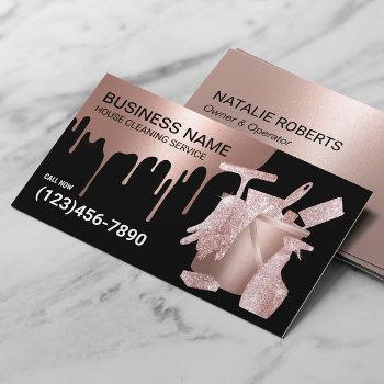 house cleaning rose gold glitter maid service business card
