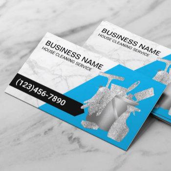 Small House Cleaning Service Auto Detailing Blue Marble  Business Card Front View