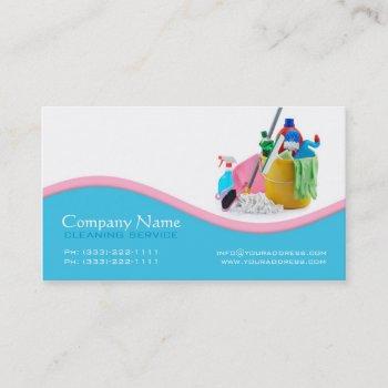 house cleaning service light blue & pink wave card