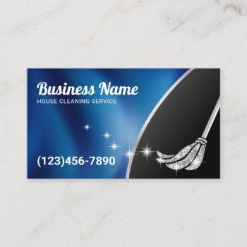 house cleaning service modern navy blue silver business card