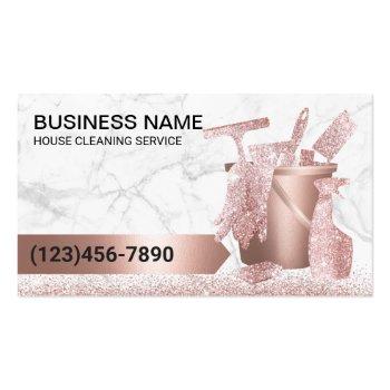 Small House Cleaning Service Modern Rose Gold Marble Business Card Front View