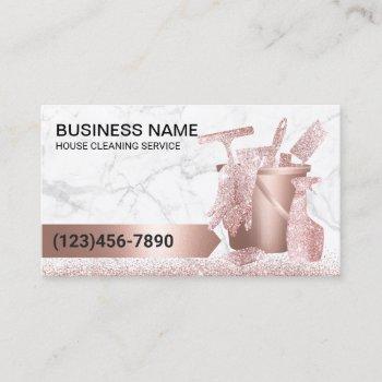 house cleaning service modern rose gold marble business card