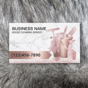 house cleaning service modern rose gold marble business card