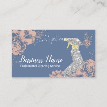 house cleaning service silver spray vintage floral business card