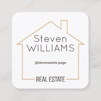 house shape tan frame square business card