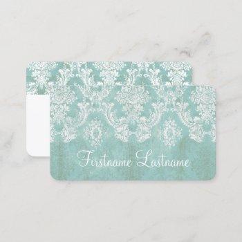 ice blue vintage damask pattern extra line of text business card