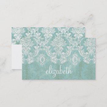 ice blue vintage damask pattern with grungy finish business card