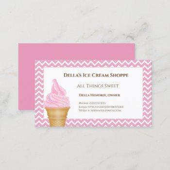 ice cream shop pink chevron business cards