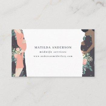 illustrated colorful + floral midwife business card