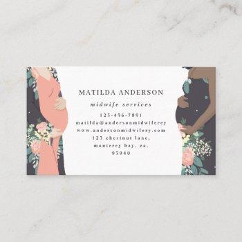 illustrated prgenant mom colorful + floral midwife business card