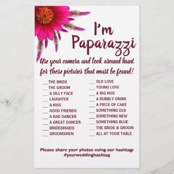 i'm paparazzi game card purple flower wedding flyer