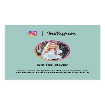 Small Instagram Photo Trendy Social Media Modern Teal Calling Card Front View