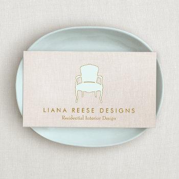 interior design  french chair logo faux linen business card