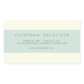 Small Ivory And Mint Green Stripes Pattern Business Card Back View