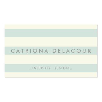 Small Ivory And Mint Green Stripes Pattern Business Card Front View