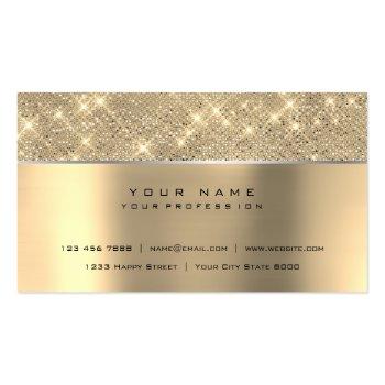 Small Ivory Champaign Gold Diamond Stripes  Glitter Vip Business Card Front View