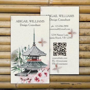 japanese temple, bamboo, cherry blossoms business card