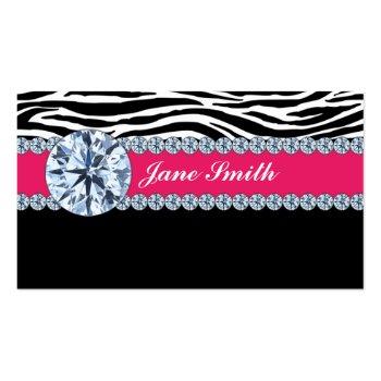 Small Jeweler Jewelry Zebra Print Diamond Sparkle Business Card Front View
