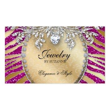 Small Jewelry Business Card Zebra Glitter Pink Gold Front View