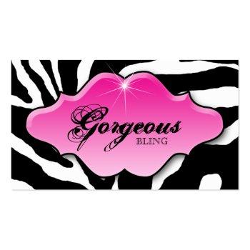 Small Jewelry Business Cards Animal Zebra Sparkle Pink Front View