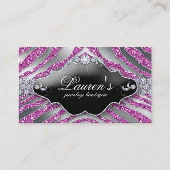 Small Jewelry Zebra Business Card Sparkle Sb Pink Front View