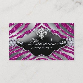 jewelry zebra fleur de lis sparkle hot pink business card